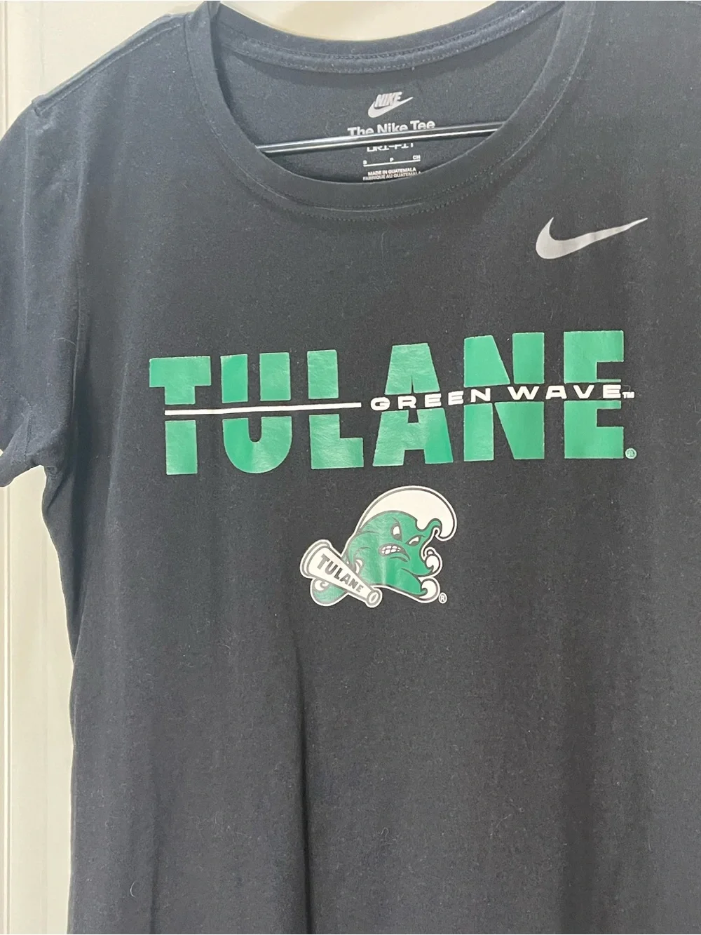 Nike Black Tee with Tulane Green Wave Graphic S